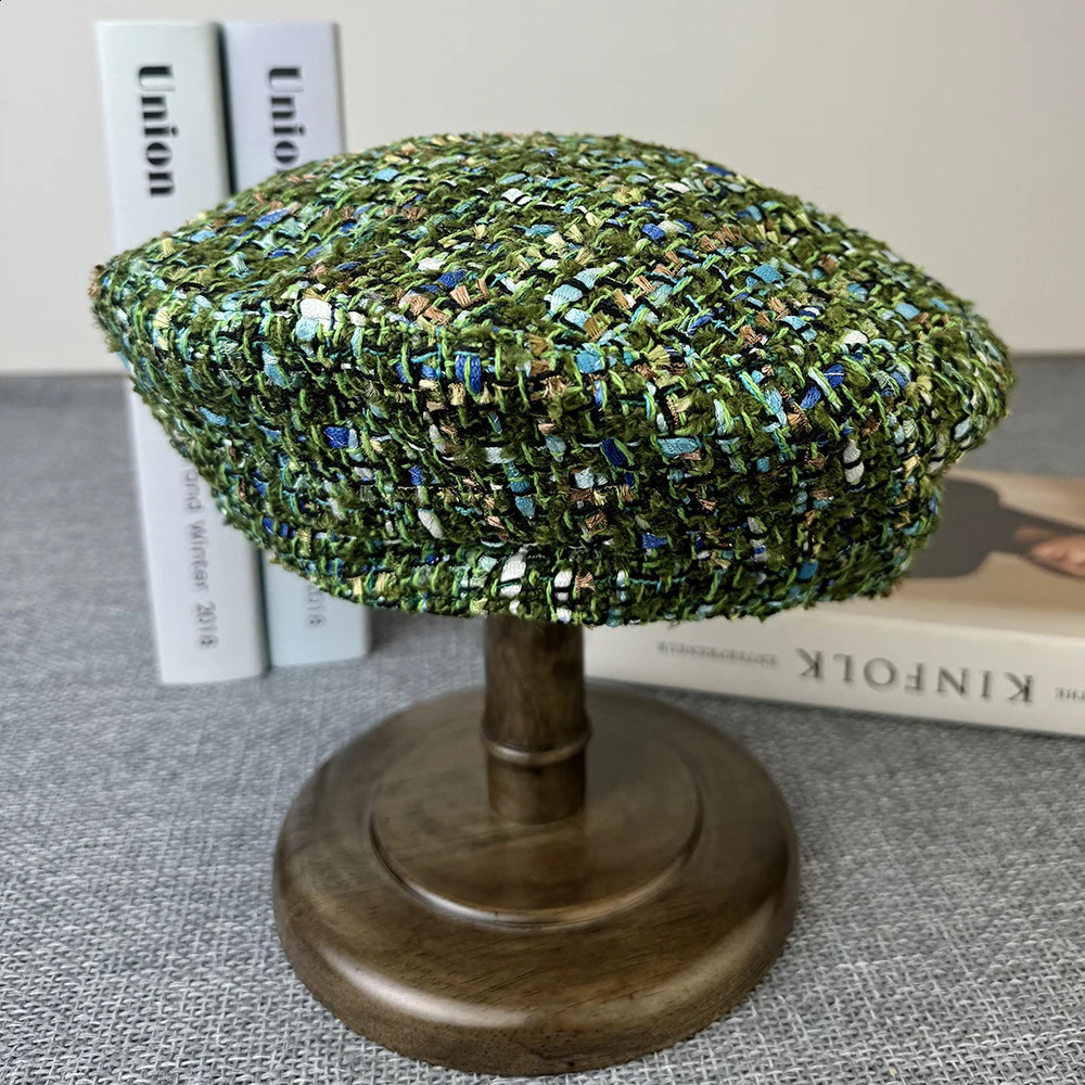 Vintage Wool Berets Green Plaid Autumn Winter French Octagonal Peaked Hats Painter Hat Street Military Women Girl CapsFDM13 241226