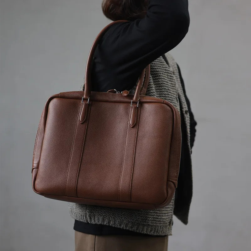 Women Genuine Leather Briefcase With Computer Compartment Fashion Handbag With Zipper High Quality Shoulder Bags Laptop 241225