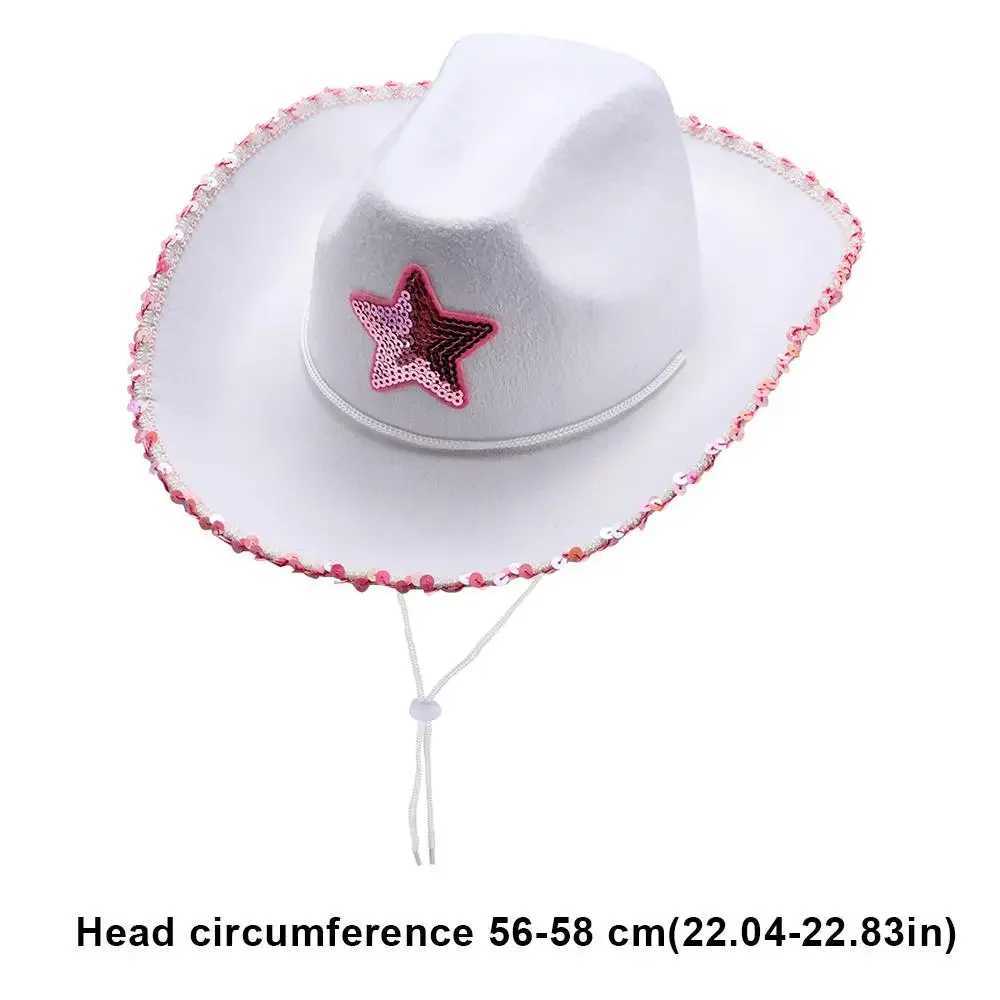 Pink celebrity white denim hat with sequins decoration edge denim girl hat adjustable denim neck Dr string costume party Dr Up W241225