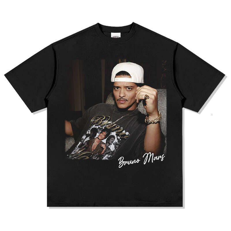 Bruno Mars Printed T-shirt Men's and Women's Trendy Brand Short Sleeve American Washed