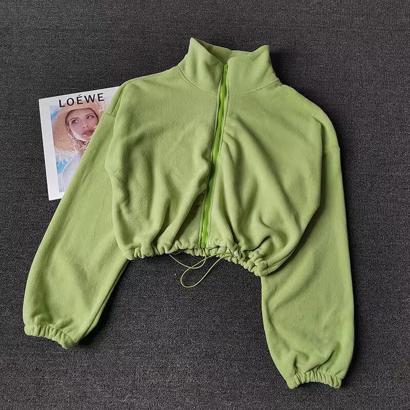 Women's Fleece-Ed Warm Casual Loose Running Crop Top Long Sleeve Fiess Sports Coat Yoga Sweatshirt