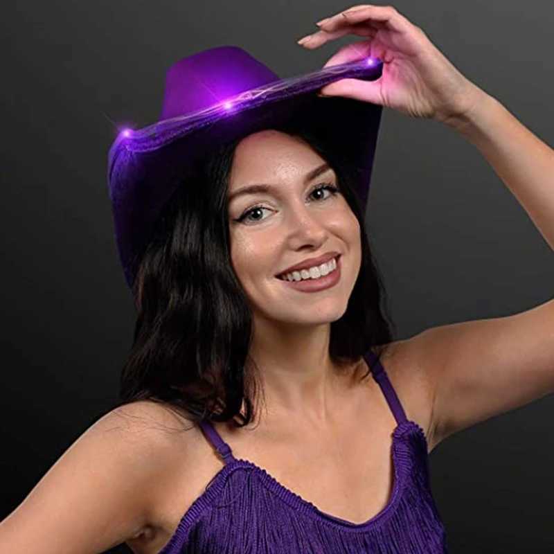 Retro Fedora Hat Womens Felt Cowboy Hat LED Light Brim Western Style Hat W241225