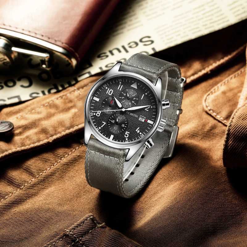 OCHSTIN genuine waterproof sports mens watch three eye calendar quartz watch fashion leather strap mens casual Wirstwatch M241226