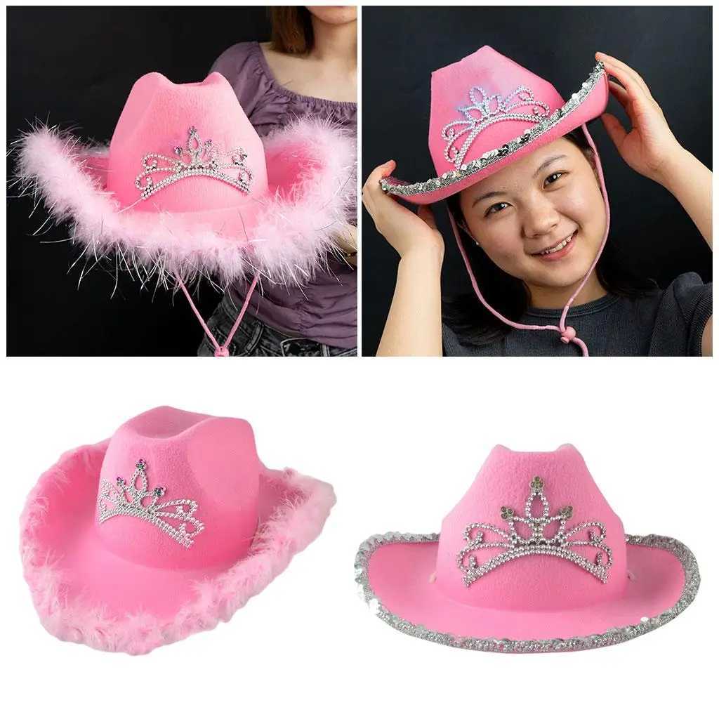 Pink Cowboy Hat Pink Cowgirl Prink Hat with Tiara Design Pink Cowboy Hat W241225