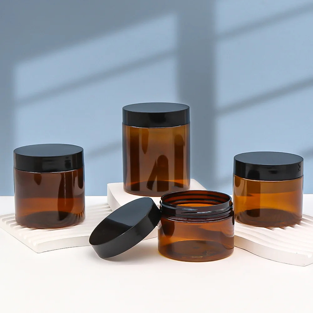 12pcs 50/100/150/200/250ml Empty Makeup Jar Pot Amber Brown Cosmetic Face Cream Bottles Lip Balm Sample Container Jar Pot Makeup 241225