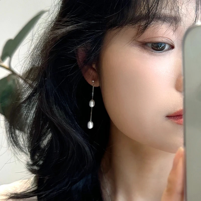 ASHIQI Trend Natural Freshwater Pearl 925 Sterling Silver Drop Earrings Fashion Korean Jewelry 241226