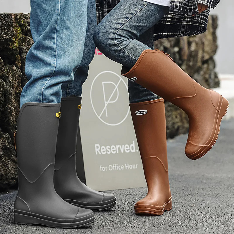 Rain Boots High-top Same Style for Men and Women Waterproof Shoes Long Boots Rubber Shoes Lightweight Non-slip Overshoes 241226