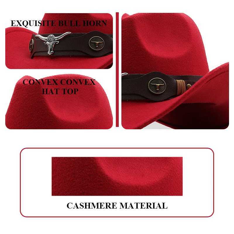 New Western Mens Cowboy Style Leather Hat Wool Cheu Western Gentleman South States Jazz C Cowboy Hat Cowboy Band W241225