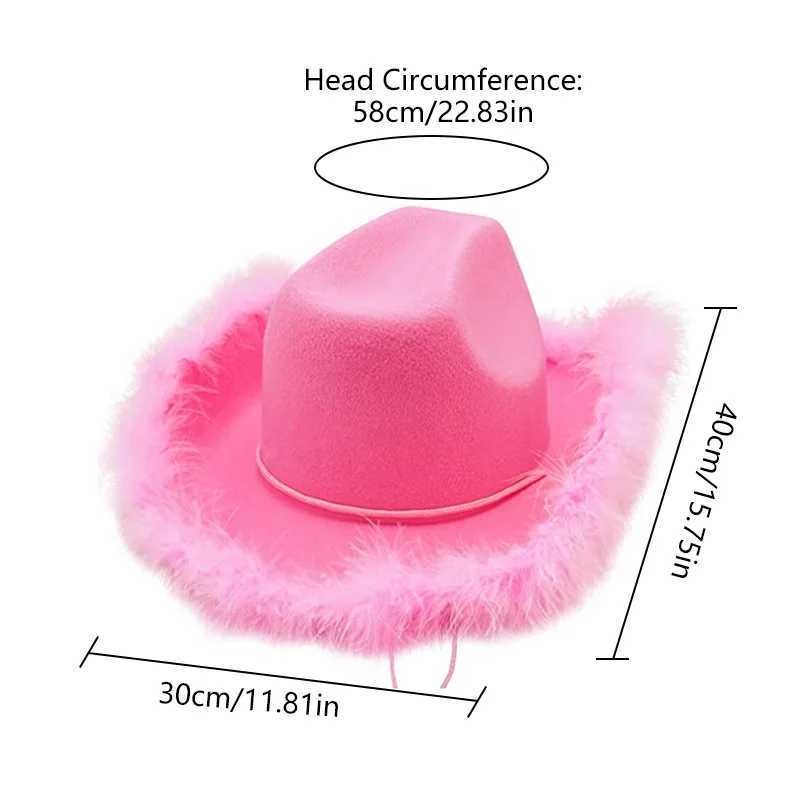 Fashionable Western Womens Cowboy Hat Fluffy Feather Brim Cowboy Girl Cs Halloween Carnival Singles Party Role Playing Cowboy Hat W241225