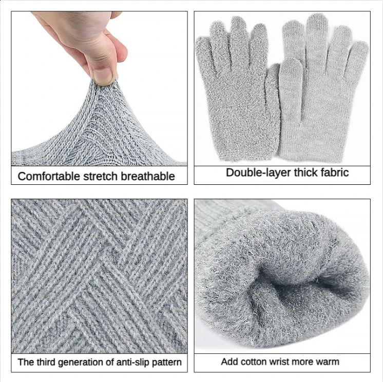 Fashion Cashmere Women Men Winter Cashmere Cold Protection Double-layer Thickening Warm Touch Screen Knitted Woolen Gloves 241226