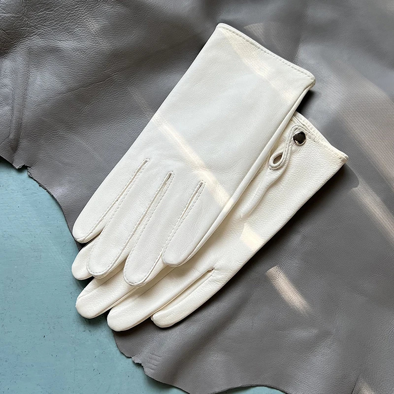 Womens White Pure Sheepskin Gloves Short Leather Gloves No Lining sSingle-layer Leather Gloves Mens White Gloves Five-fing 241226