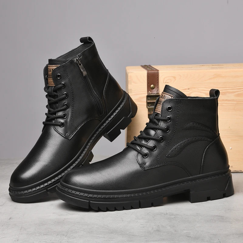 Genuine Leather Winter Boots Men High Top Shoes NonSlip Casual Sneaker Warm Plush Fur Man Motorcycle Versatile Snow Botas 241225