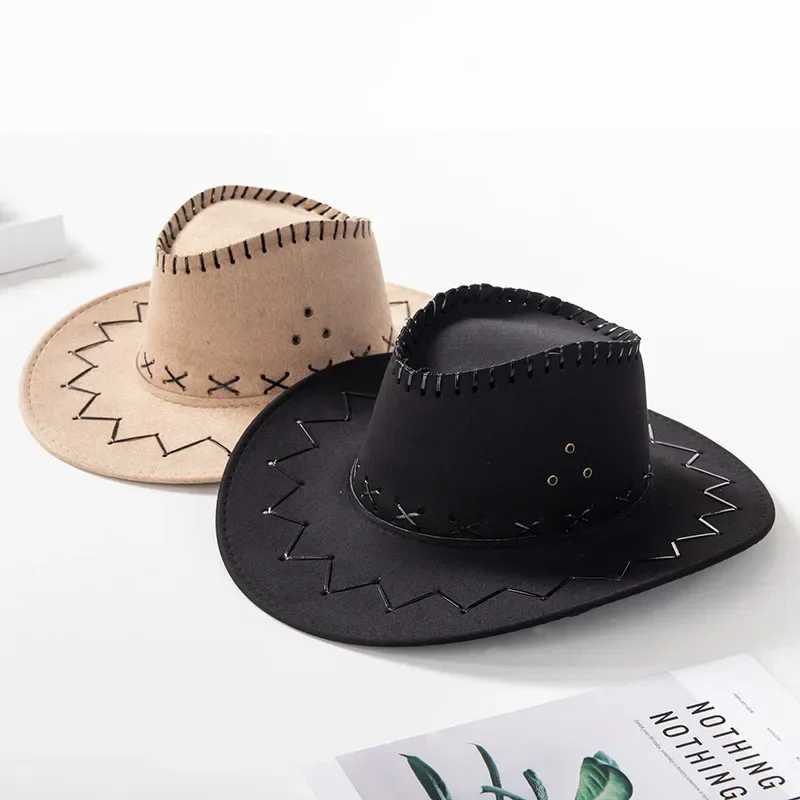 Womens mens fashion hat Western cowboy style sun hat Cowboy girl artificial suede wide brown casual womens accessories hat decoration W241225