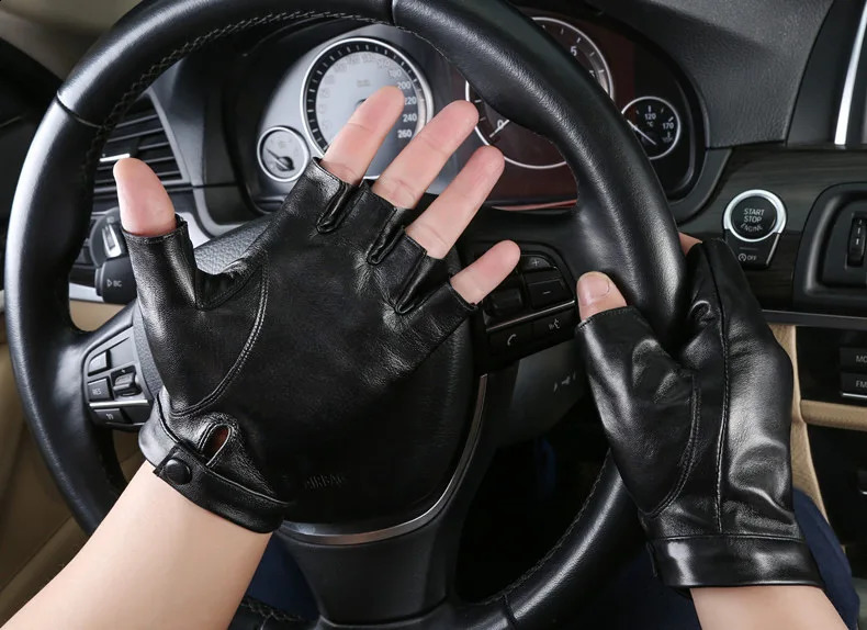 Mens Semi-finger Genuine Sheepskin Leather Driving Gloves Male Natural Leather Fingerless Riding Fitness Sports Show Gloves 241226