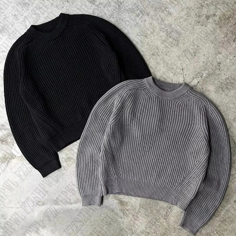 High street solid color pattern knitted sweater fashion cotton 90S top loose cotton street American retro punk hops mens sweater 241224
