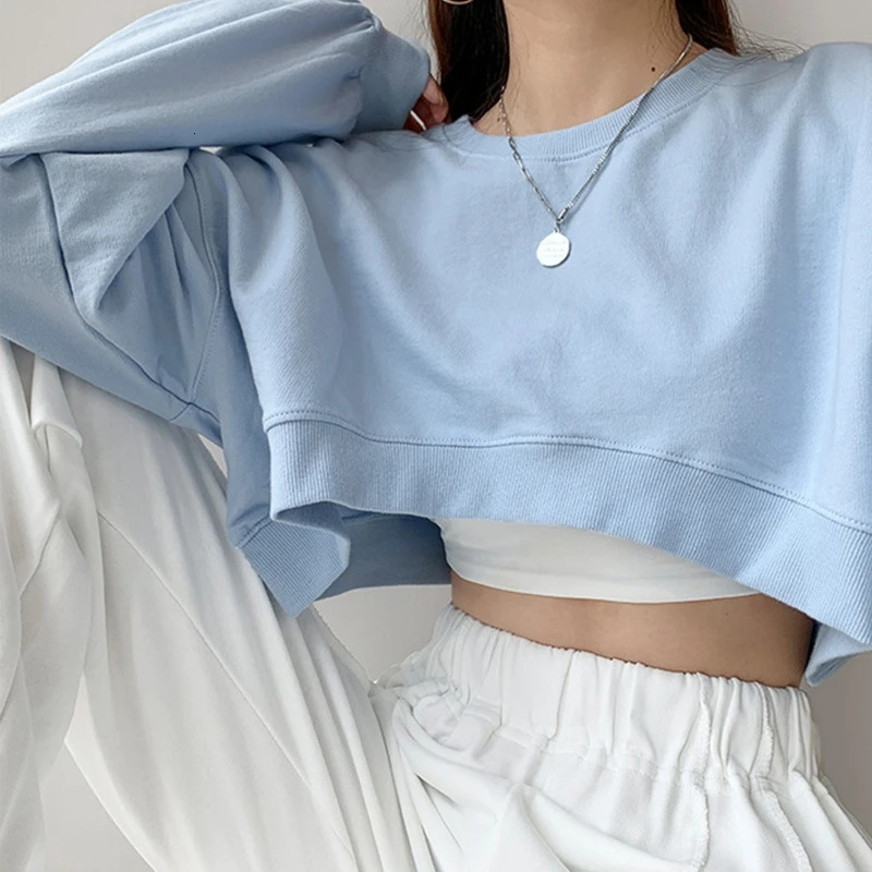Women Long Sleeve Cropped Crop Top Hoodies Sweatshirt Causal Loose Pullover Tops Dropship 241225