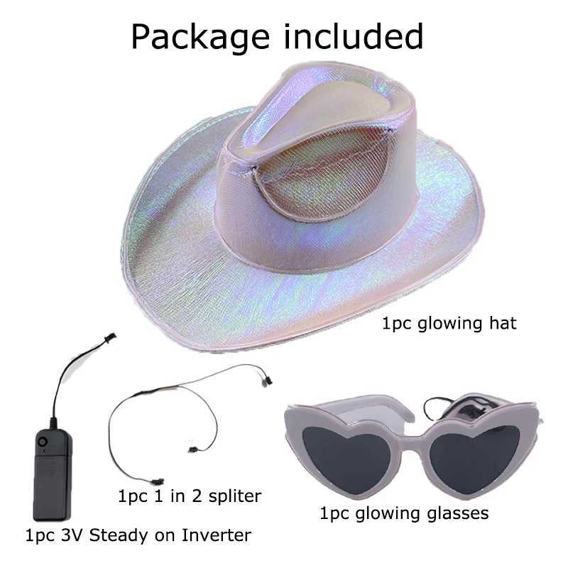 Western style LED cowboy hat denim hat retro LED light Brim jazz top hat luminous bridal hat role-playing clothing denim suit W241225