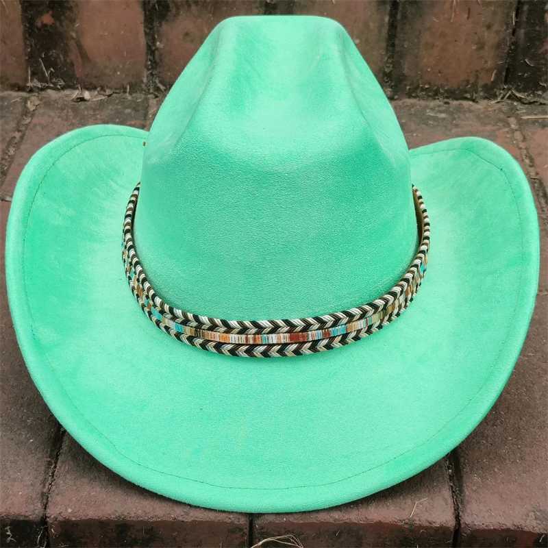 Suede Cowboy Hat Mens Belt Womens Winter New Double sided Convertible Western Cowboy Hat Retro Hat Wholesale Sombrero Vaquero Mujer W241225