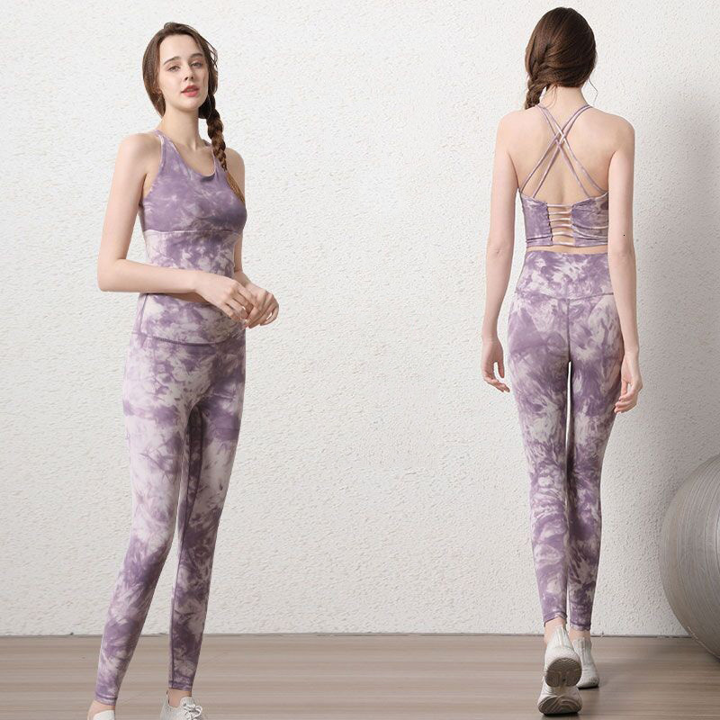 High Waist Hip-Lifting Pants Beauty Back Bra Suits Seamless Tie-Dye Yoga Sports Fiess Workout Gym Leggings Sets For Women