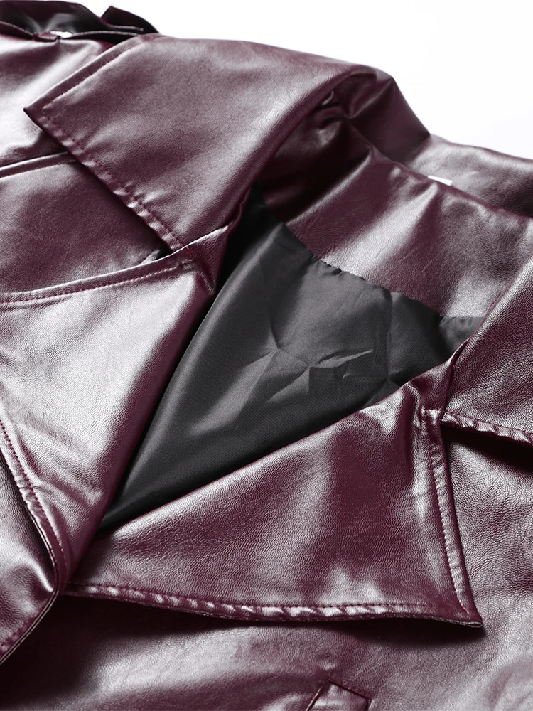 Vintage Pu Leather Women Short Jacket Fashion Lapel Collar Loose Long Sleeves Coat Female Autumn Locomotive Ladies Streetwear 241223