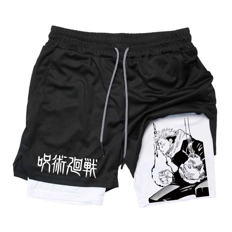 Anime Graphic 2 in 1 Compression Shorts for Men Gym Workout Running Shorts with Phone Pockets Athletic Quick Dry ActivewearXJ241226