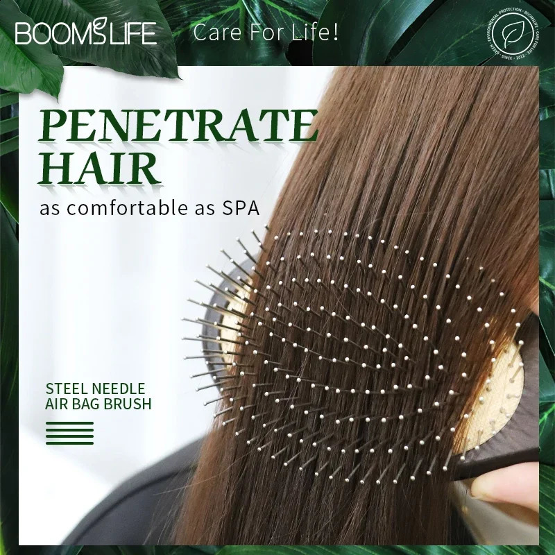 Head Massage Brush Steel Hair Brush Wood HairBrush With Steel Needle Scalp Airbag Hair brush For Hair Combing 241225