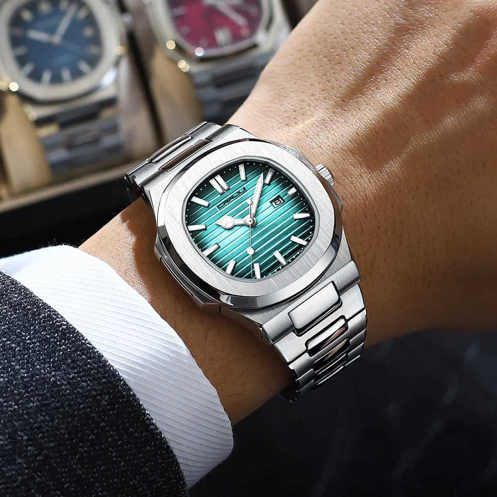 New Arrival CRRJU Luxury Mens Watch Business Stainless Steel Quartz Mens Watch Waterproof Luminous Date Square Mens Watch Z241226