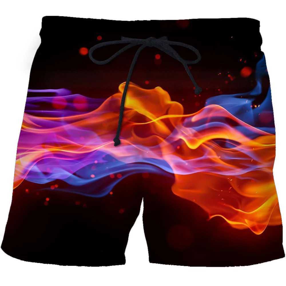 Adult mens childrens 3D printed beach pants quick drying blue flame fitness shorts fun scenery street thin fashionable clothing W241226