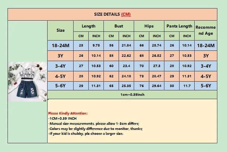Clothing Sets 2PCS Kids Girl Clothing Set Character Print Sleeveless Top+Denim Shorts Fashion Personality Outfit for Children Girls 1-6 YearsY241225HJ