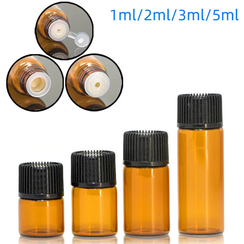 20/50/100/200PCS Mini Empty Glass Amber Essential Oil Bottle with Orifice Reducer Refillable Vials Cosmetic Sample Test Tube 241225