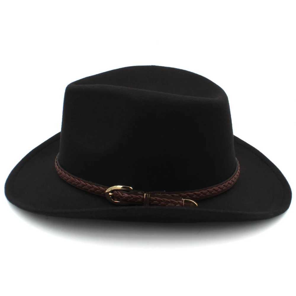 Womens Wool Western Cowboy Hat Width Brim Panama Cs Outdoor Sombrero Travel Fedora Sunbonnet Party Adjustable Size M-L W241225
