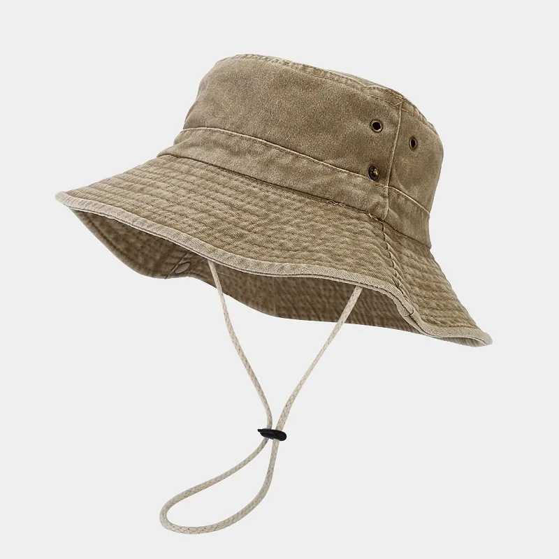 Cotton stone washed sun hat womens wide brown fishing hat summer bucket hat outdoor hunting Boonie C W241225