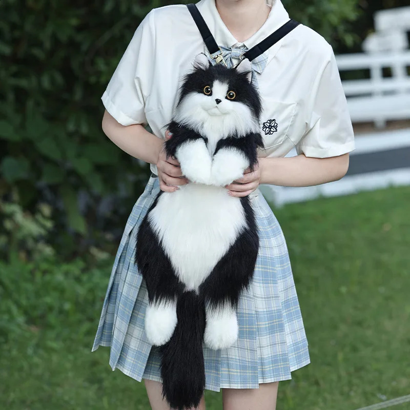 Super Cute Trendy And Fashionable Doll Cat Bags Plush Cat Backpack Pure Handmade Simulation Cat Shopping Bag Birthday Gifts Toy241226