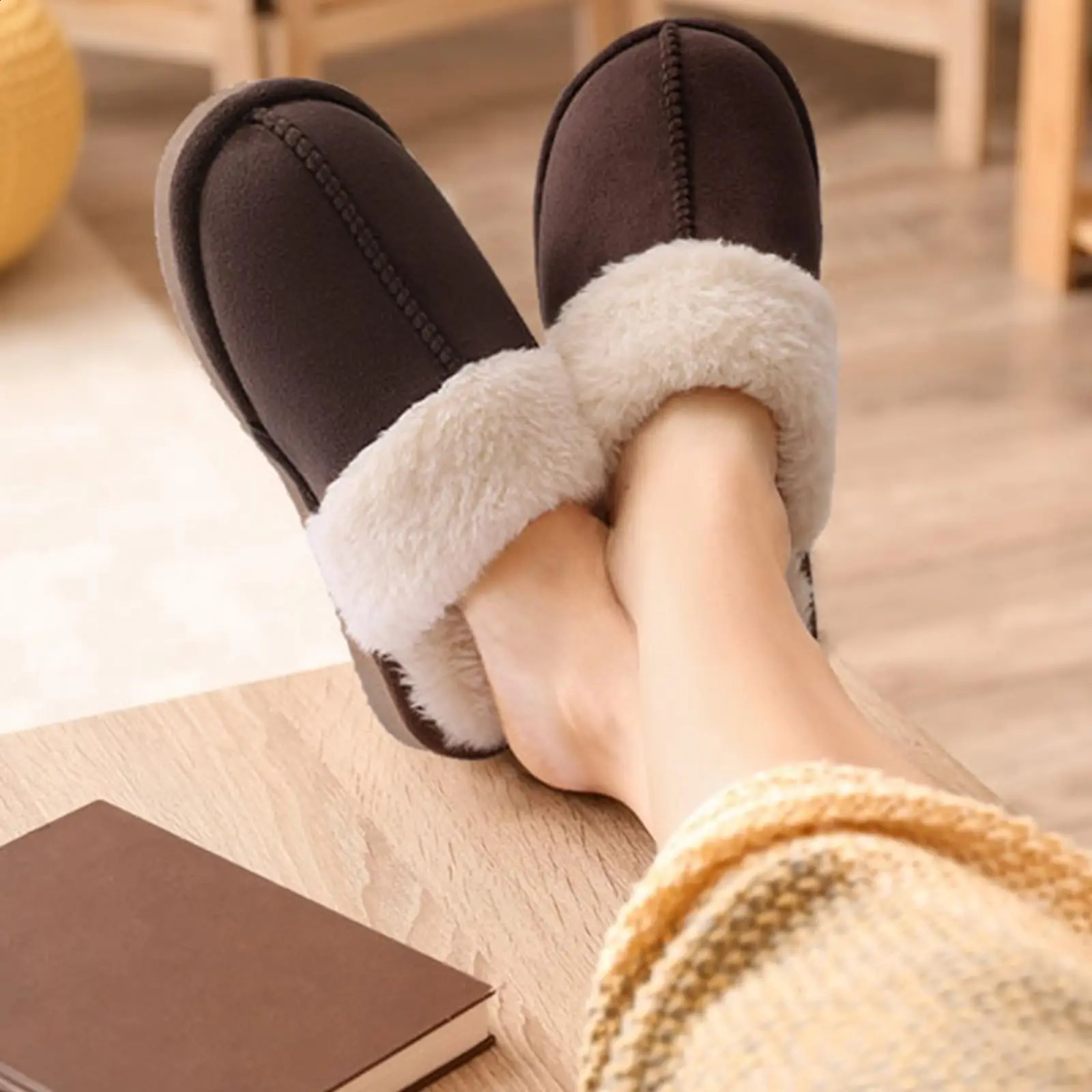 Smile Pop Winter Men Plush Slippers Fuzzy Soft Fluffy Men Slippers Fashion Men Slippers Indoor Warm Furry Fur House Flat Shoes241226bj