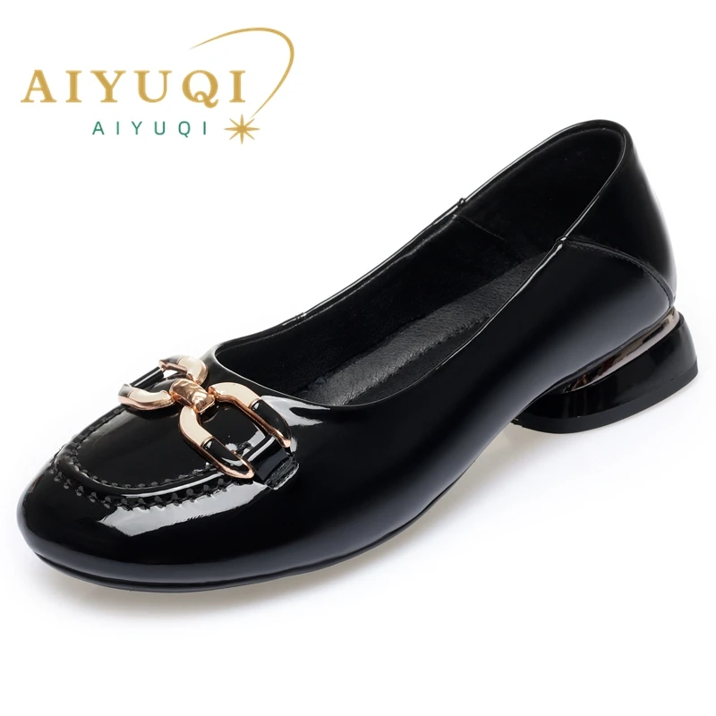 AIYUQI Peas Shoes Women Non-slip Large Size Shallow Mouth Women Spring Shoes Middle-aged Patent Leather Women Shoes