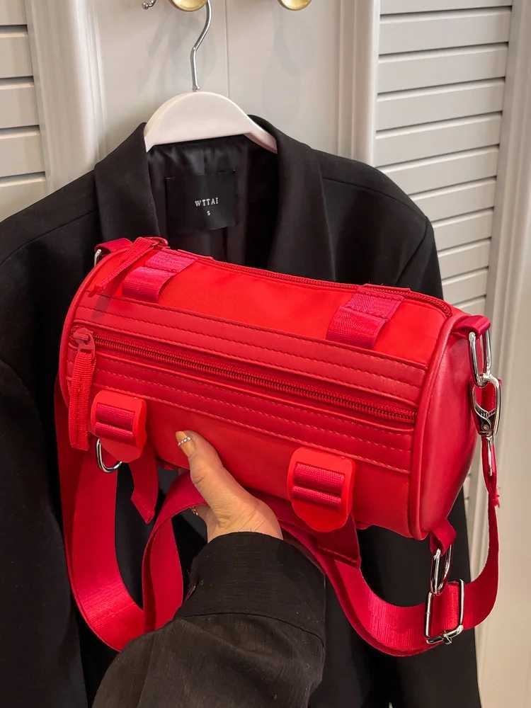 Red casual cross body bag used for Wens 2023 new Nyl cylindrical Shoder messenger bag spring and summer Fem simple handbag Y241225