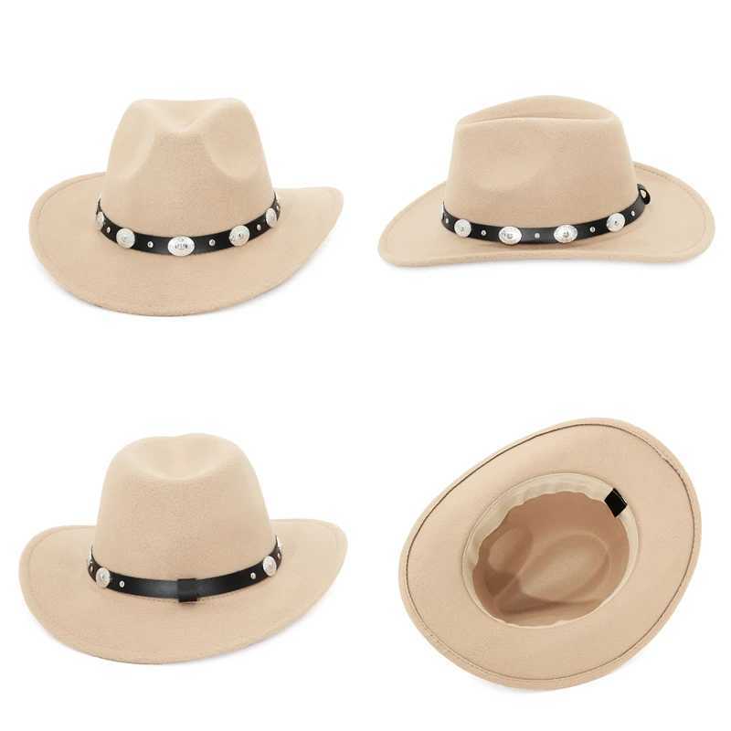 West Autumn Winter Wide Brown Womens Cowboy Hat with Straw Belt W241225