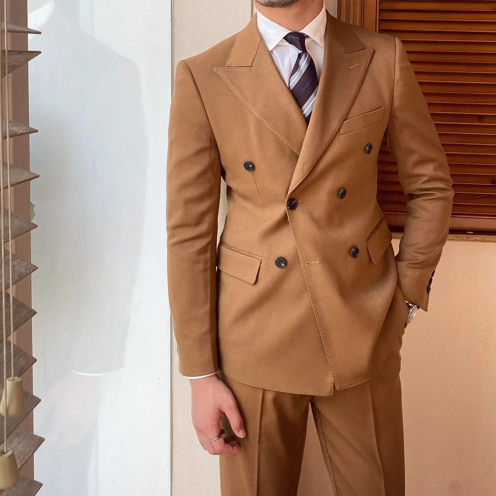 High Quality 2024 Youth Double Breasted Full Mens Suits and Blazers Gentleman Ceremony Pants 2 Piece Outfit Set Male 241223