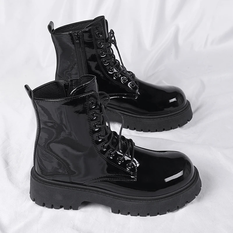 High Ankle Boots Men Casual Footwear Punk Leather for Winter Fur Warm Stylish Motorcycle Boot Big Size 3746 241225