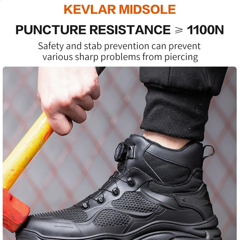 Knob Lacing Work Boots Safety Steel Toe Shoes Men Protective Shoes Anti-smash Puncture High Top Safety Boots Male Sneakers 241226
