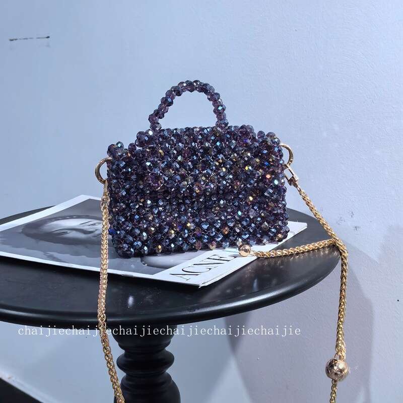 New urban minimalist handmade woven handbag with adjustable chain crossbody bag, banquet fashion crystal
