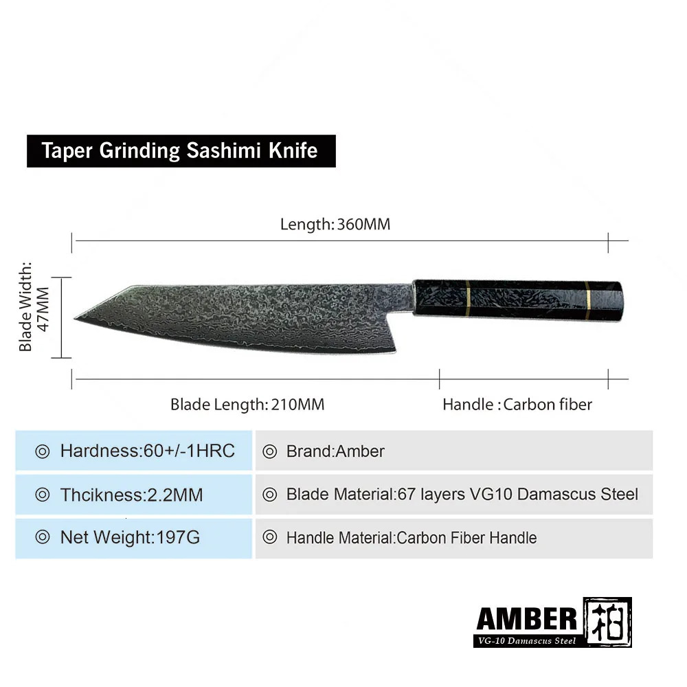 8.2-inch Damascus Kitchen Knife Handmade Chef Knife VG10 Japanese Damascus Steel Kiritsuke Kitchen Knife Gift Box Amber Knife 241225