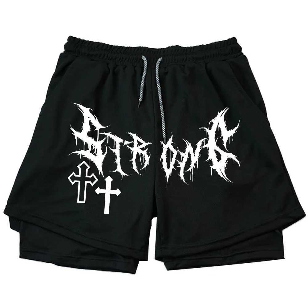 Mens Double Layer 2in1 Shorts Summer Gothic High Street Shorts Compression Quick Dry Breathable Fitness Joggers Casual ShortXJ251025