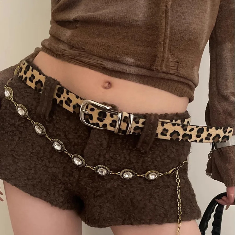 Harajuku Y2k Vintage Belt for Women Slim Leopard Print Pattern American Spicy Style Versatile Belt Accessories 241226