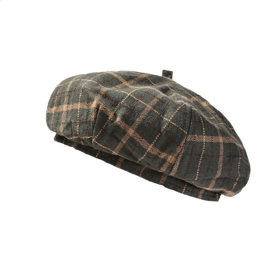 British Vintage Plaid Beret Hat Autumn Winter Painter Cap Lady Woolen Bud Men Women Outdoor Fashion M539 241226