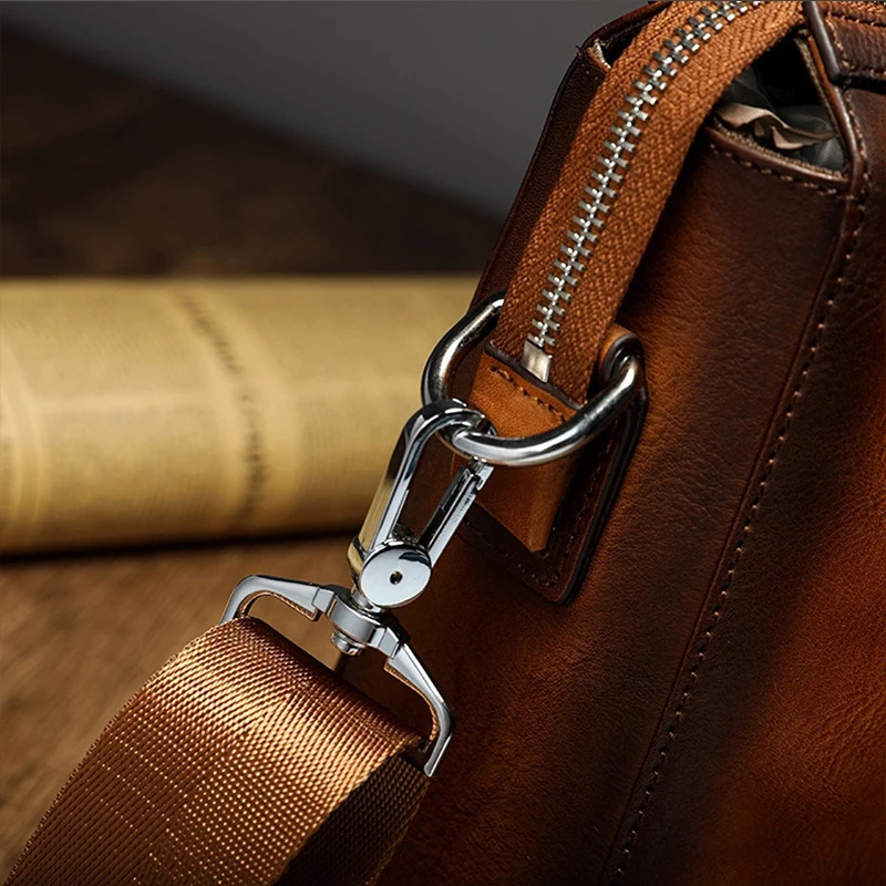 Mens Vintage Handmade Genuine Leather Handbag Plant Tanning Head Layer Cowhide Briefcase Business Computer Bag Men Shoulder Bag 241225