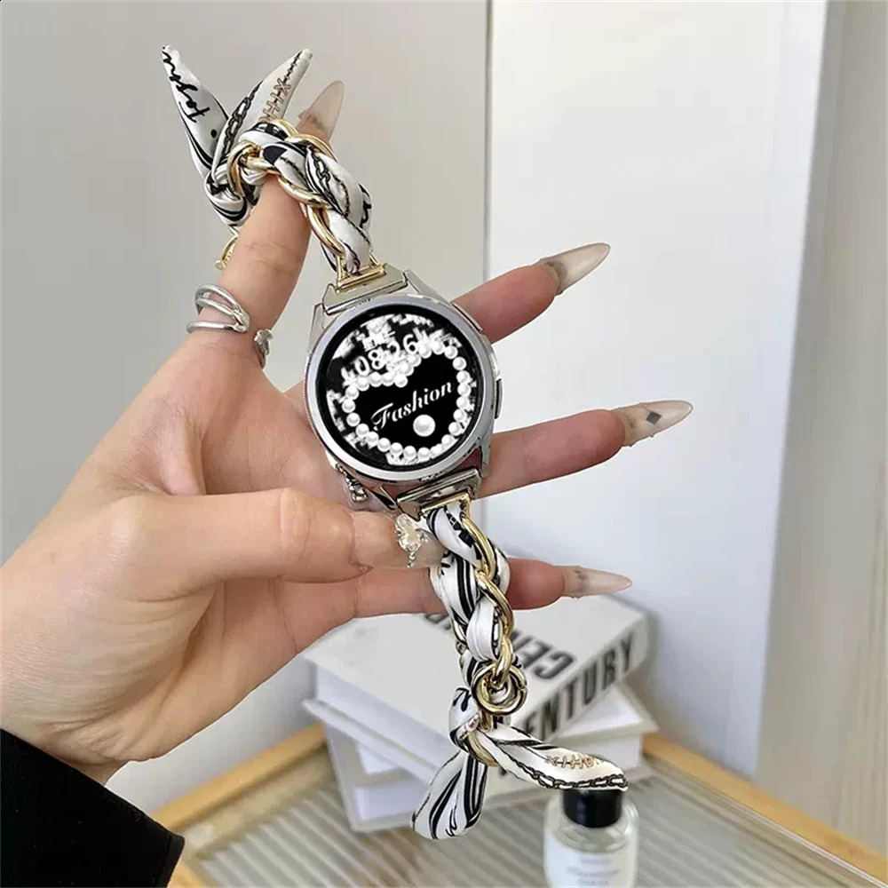 Elegant Silk Metal Strap For Watch 3 4 5 6 43/47mm 41/45 Active 40/44 42 Band 20MM 22MM Women Bracelet 241220