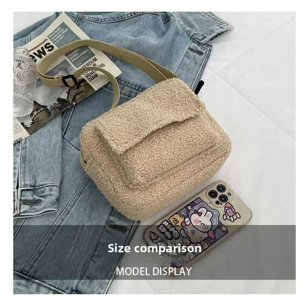 Korean Fi Plush Winter New Womens Bags Lady Solid Texture Warm Casual Simple Generous Versatile Crossbody ShoulderXJ241225