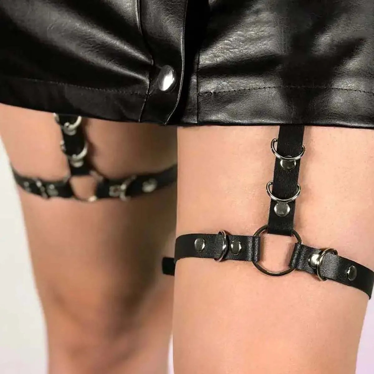 Punk Leather Sexy Suspenders Thigh Harness Belt Body Bondage Women Lingerie Fashion Leg Garter Belt Stockings Female Clothing 241226