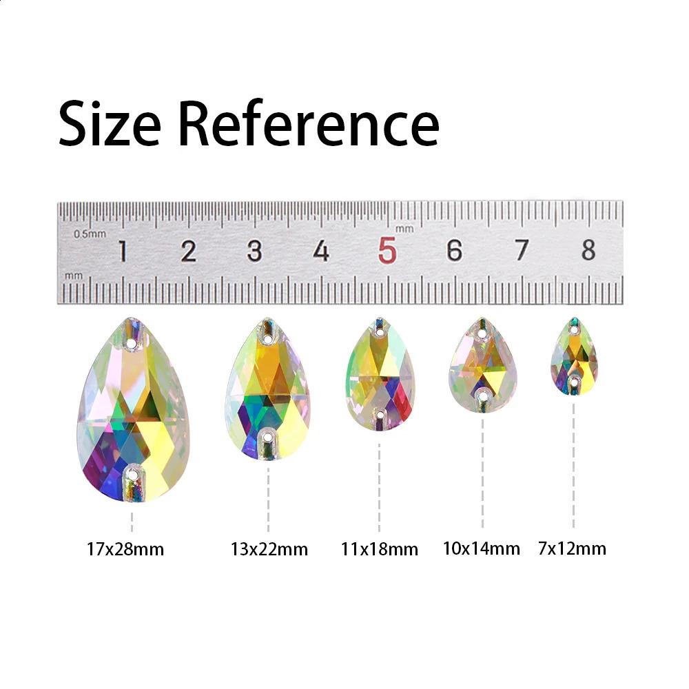 Waterdrop Shaped Mocha Neon Colors Various Size Glass Sewing Rhinestone Flatback Crystal Garment Sew On Diamond For Artefact 241226